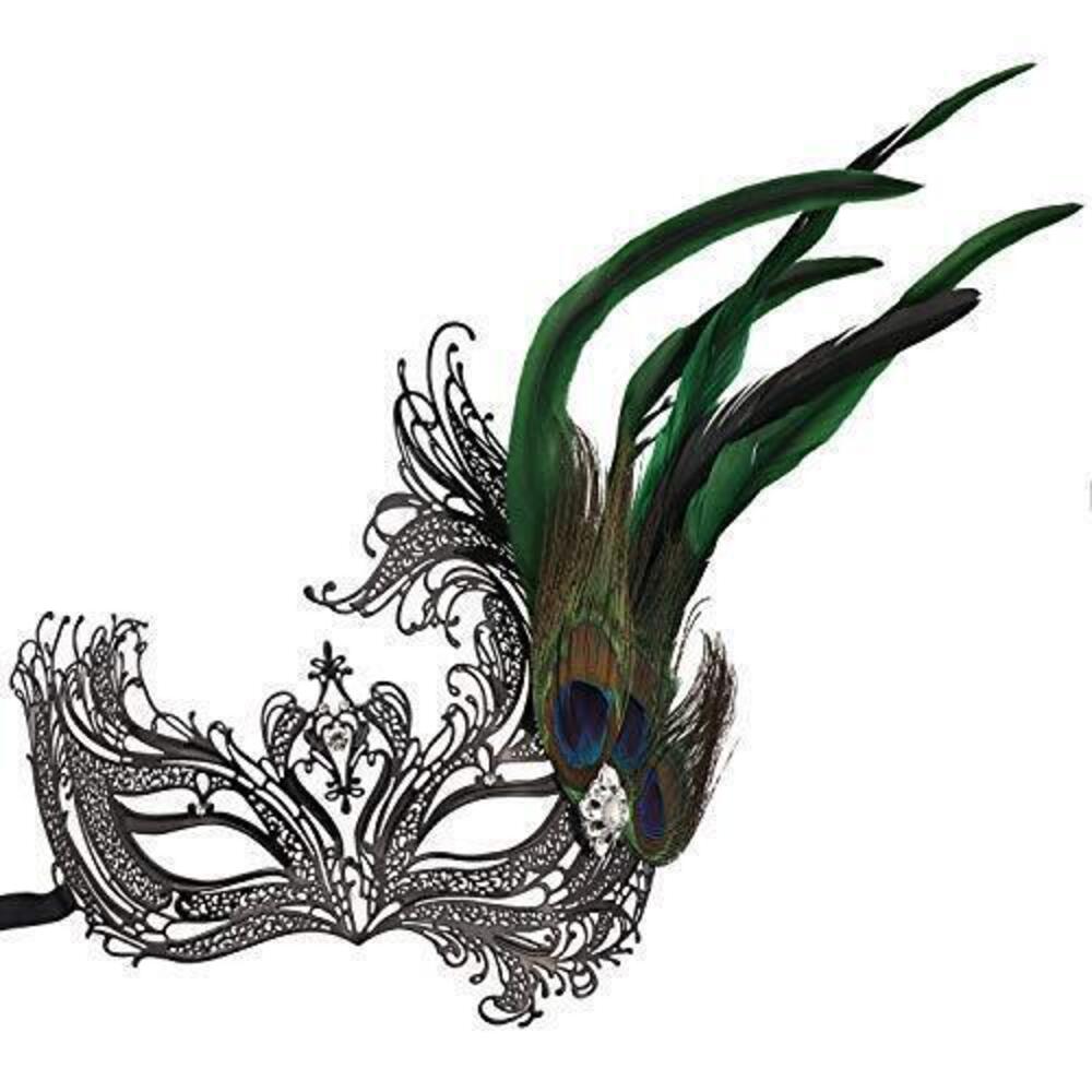 5798 Masquerade Metal Mask,Rhinestone Feathers Venetian Halloween Costume